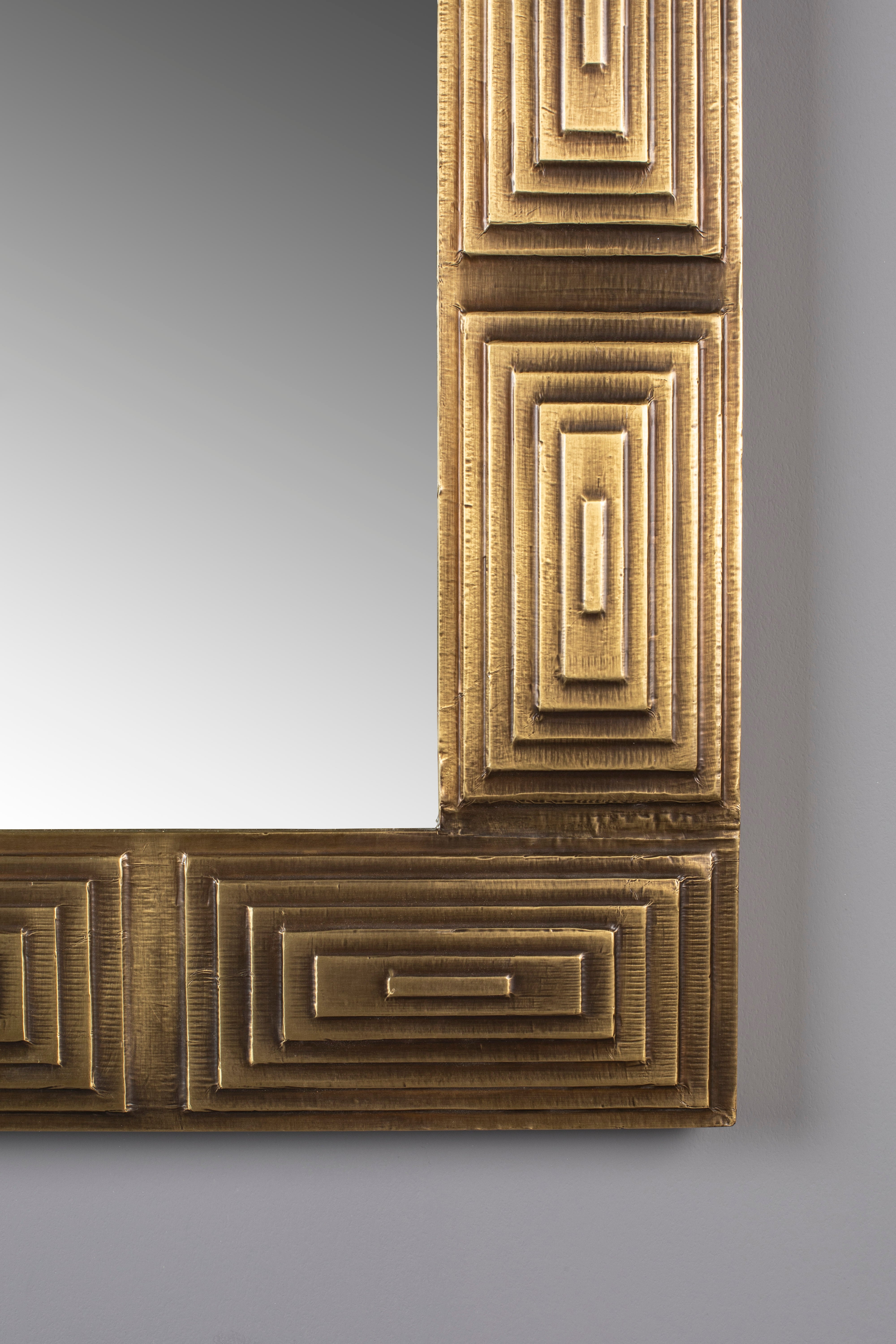 Dutchbone Volan Art Deco Brass Rectangle Wall Mirror
